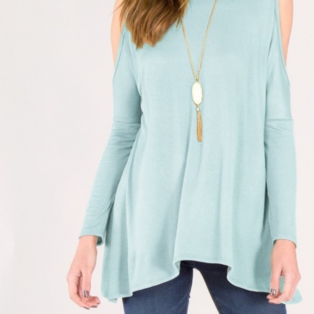 Heather Grey Ribbed Cold Shoulder Mock Neck - Picture 5 of 5